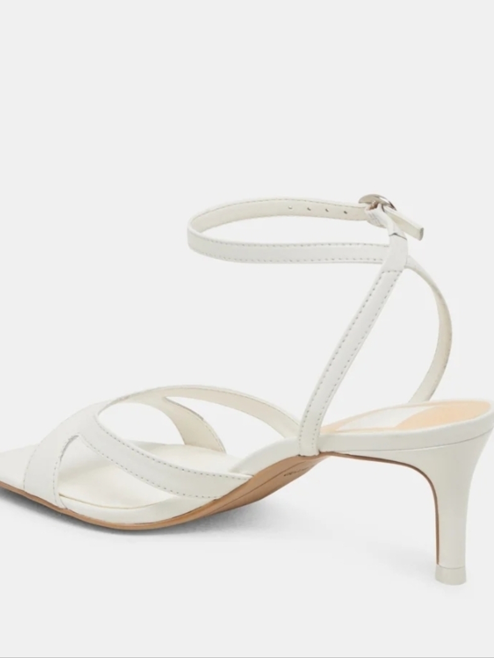 🤍🔹️Dolce Vita 🔹️True White Leather Ankle-Strap Mid Kitten Becki Heel Sandal - Picture 5 of 8